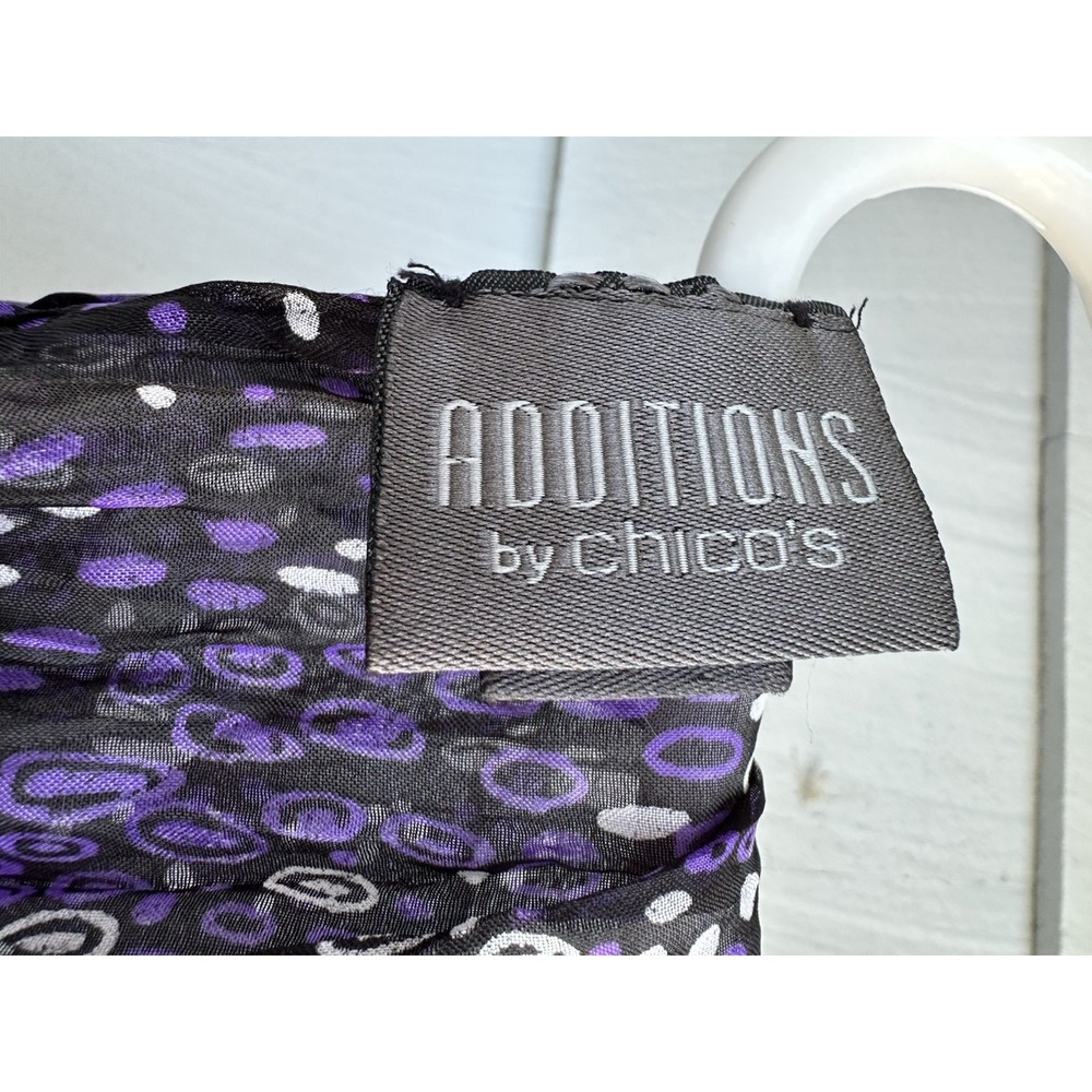 Chico's Additions Sheer Textured Scarf Purple Black Abstract Print 19x72 - Picture 3 of 5